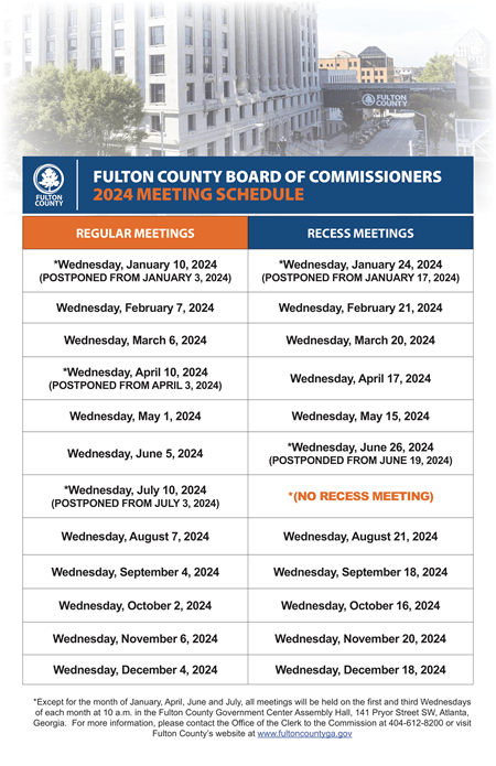 2024 Board of Commissioners Meeting Schedule